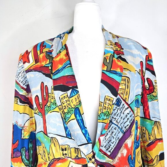 Vintage CAROL HORN Workshop Silk Desert Cactus Oversized Slouch Blazer Jacket - Picture 2 of 11